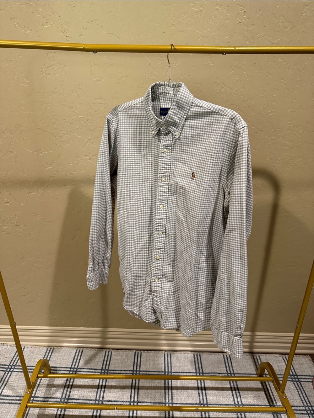 Ralph Lauren Men's Grey & White Gingham Button-Down Shirt